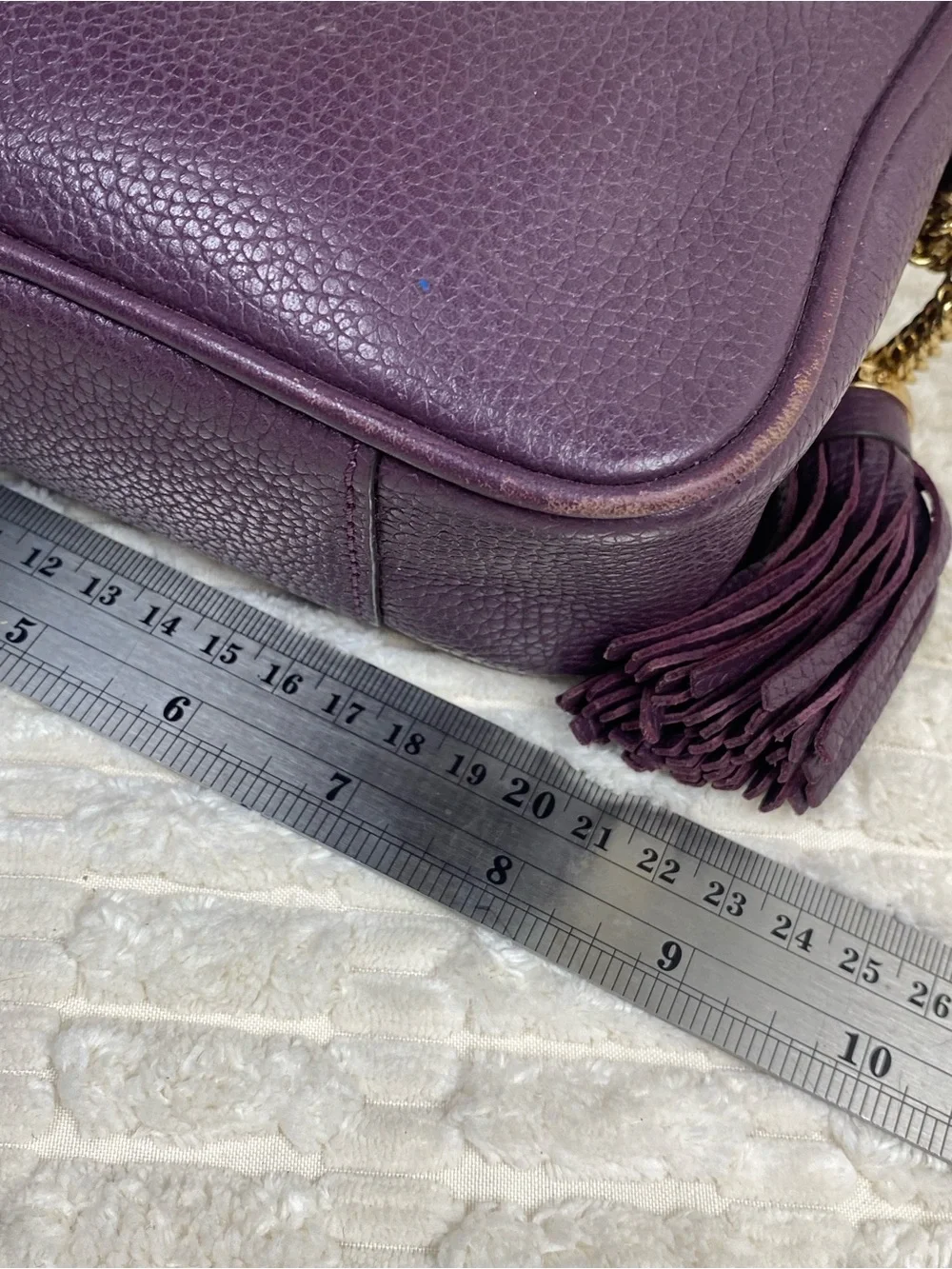 Michael Kors Ginny Camera Bag Plum Purple Pebbled Leather Crossbody Purse Tassel